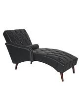 Chaise Lounge Arm Chair Indoor with Pillow and Solid Wood Legs, Leisure Accent Soft Chair with Tufted Back and Arm, Upholstered Chaise Couch Chair for