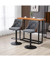 Streamdale Furniture Counter Height Bar Stools Set of 2, Height Adjustable Swivel Barstools with Footrest and Tufted Back, Linen Fabric Bar Chairs, Da