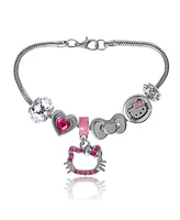 Hello Kitty Sanrio 7'' Fashion Charm Bead Bracelet with Pink Enamel and Crystal Beads