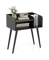 Costway Mid Century Modern End Table with Open Shelves Metal Support Legs for Bedroom