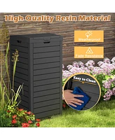 Costway 1 Pcs 31 Gallon Outdoor Trash Can Waste Bin with Dual Lid & Pull-out Drawer Backyard