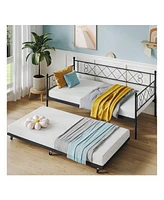 gaomon Twin Size Daybed Frame Heavy Duty Metal Slats Mattress Foundation Platform Sofa Bed With Headboard For Bedroom, Living Room, Guest Room