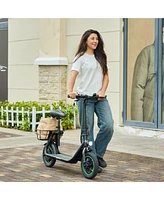 GoPowerBike GoFlow Electric Scooter with Seat | Comfortable Seat, Rear Basket, and Throttle Control | 16 mph Top Speed