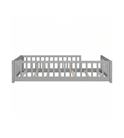 gaomon Children Twin Floor Bed Floor Bed Solid Wood Floor Bed Frame With Sturdy Slats And Safety Fence For Girls Boys Teens