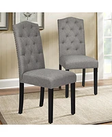 Gymax Set of Tufted Dining Chair Upholstered w/ Nailhead Trim & Rubber Wooden Legs