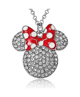 Disney Minnie Mouse Fashion Red Polka Dot Bow Crystals Pave Necklace