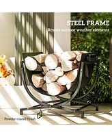 Outsunny 17" Folding Firewood Rack with Carrier, Wood Storage Holder