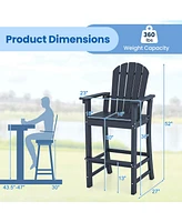 Costway Outdoor Hdpe Bar Height Stool Patio Tall Chair Armrest Footrest All Weather