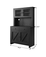 gaomon Kitchen Pantry Cabinet with Microwave Stand, Freestanding Hutch Cabinet with Buffet Cupboard,Black