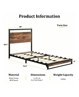 gaomon Inch Metal Platform Bed Frame With Wooden Headboard And Footboard, Mattress Foundation