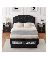 gaomon Bed Frame With 2 Storage Drawers, Platform Bed Frame With Upholstered Headboard, No Box Spring Needed, Wood Slats Support, Easy Assembly