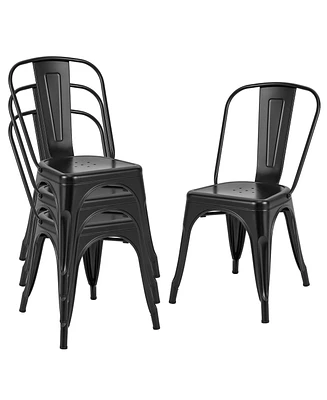 Gymax 18'' Metal Dining Chair High Back Bar Stools Set of 4 w/ X-shaped Frame Breathable Holes