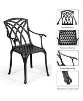 Gymax Set of 2 Cast Aluminum Dining Chairs Durable Solid Construction W/Armrest Black