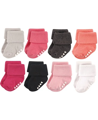 Hudson Baby Girls Cotton Rich Newborn and Terry Socks, Pink Black, Months