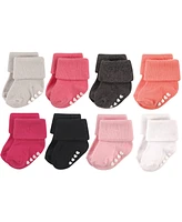Hudson Baby Girls Cotton Rich Newborn and Terry Socks, Pink Black, Months