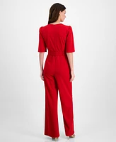 Tahari Asl Women's Keyhole Buckle-Belt Wide-Leg Jumpsuit