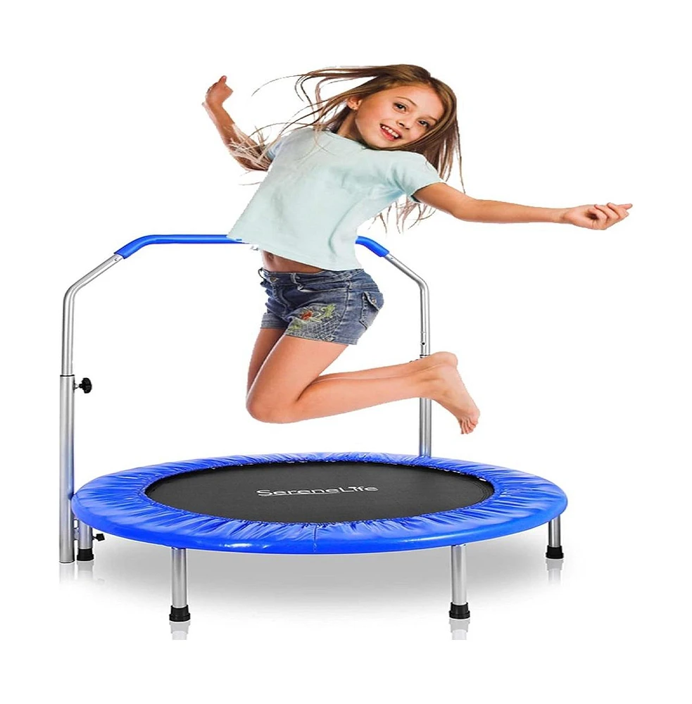 SereneLife Kids Size Sports Trampoline with Handrail and Coil Spring - SLSPT365