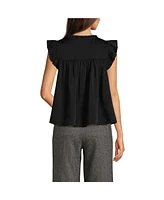 Lands' End Women's Split Neck Satin Ruffle Blouse