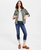 Liverpool Los Angeles Womens Twill Cargo Jacket Striped Tee Cuffed Cropped Jeans