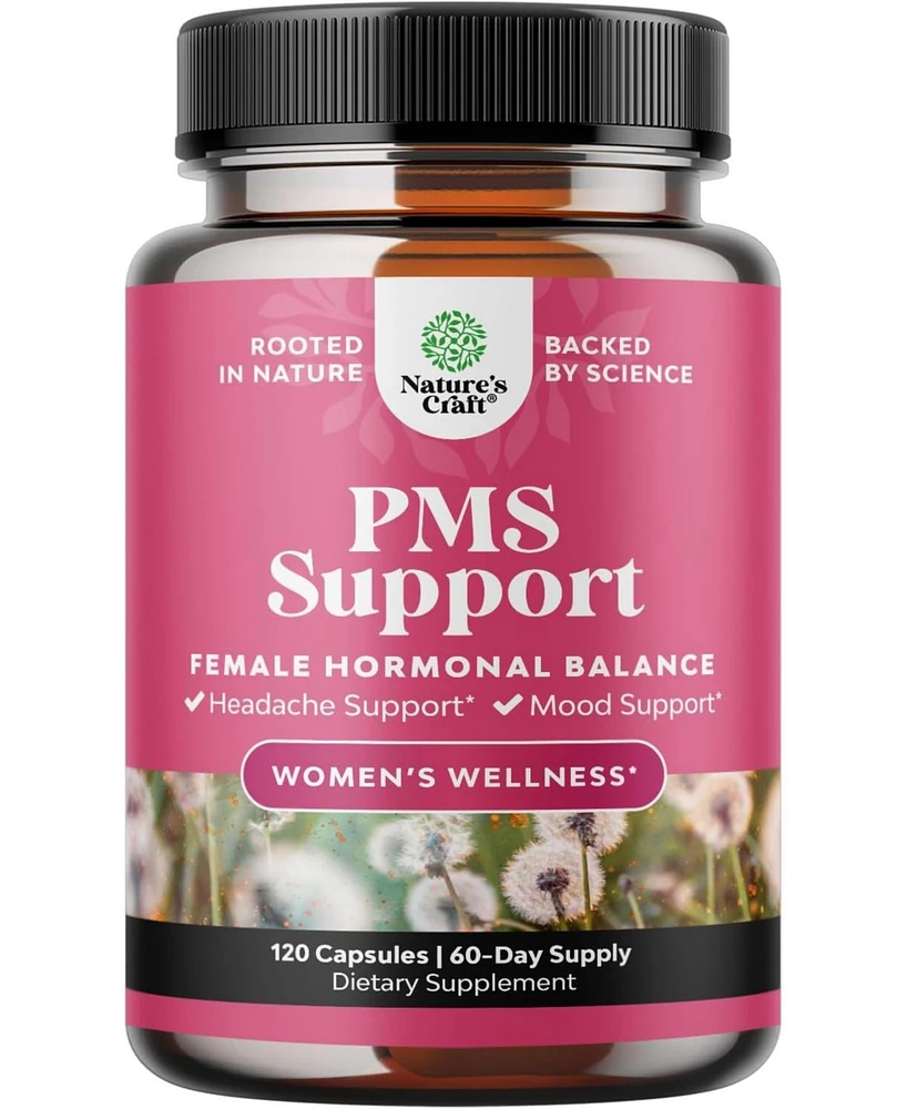 Nature's Craft Herbal Pms Support Capsules for Women, Pms Relief for Energy, Mood, Period Cramps, Bloating Relief, Menstrual Hormonal Balance, Nature'