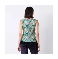 Etcetera Women's Ostrich-Trimmed Stretch Jacquard Top Saga