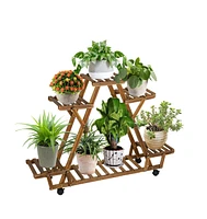 Unho 6 Tiers Wood Plant Stand Storage Triangular Flower Pot Holder for Outdoor Indoor