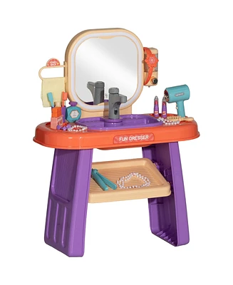 Qaba Kids Vanity Set with Mirror, Led Light, Music, 23 Accessories, Purple