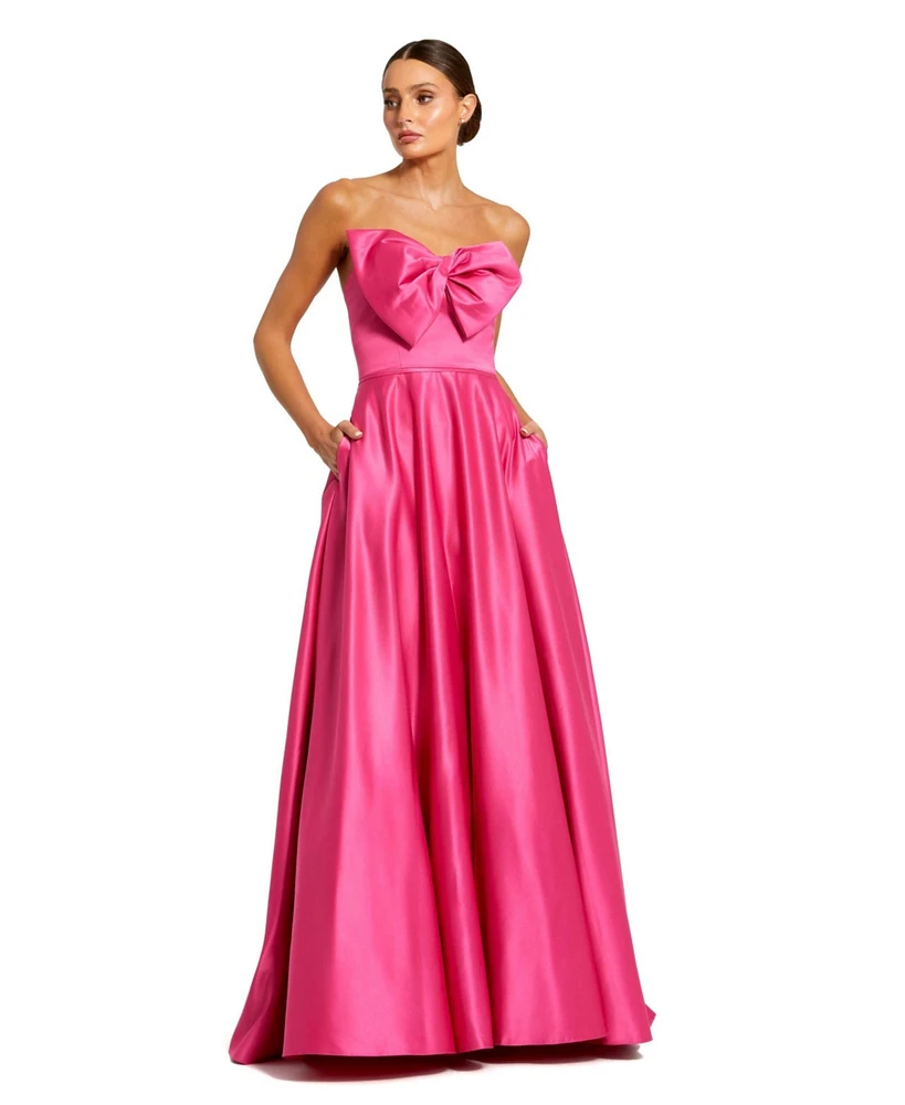 Mac Duggal Women's Strapless A-Line Bow Ballgown