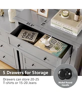 gaomon White 5 Chest of Drawer Dresser, Modern Tall Nightstand with Deep Drawers and Nickel Round Handle