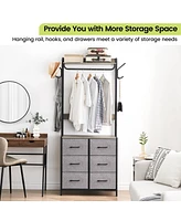 gaomon Dresser for Bedroom, Small Dresser Chest 6 Drawer Dresser with Clothes Rack, 4 Hooks, Hanging Rods