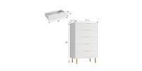 gaomon White Dresser, Modern 5 Drawer Dresser for Bedroom with Gold Handle and Large Drawer