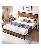 gaomon Inch Metal Platform Bed Frame With Wooden Headboard And Footboard, Mattress Foundation