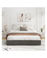 gaomon Platform Bed Frame, Fabric Upholstered With 4 Storage Drawers, No Box Spring Needed, Wooden Slats Support, Noise Free