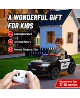 Qaba 12V Kids Ride on Police Car w/ Remote Control, Black