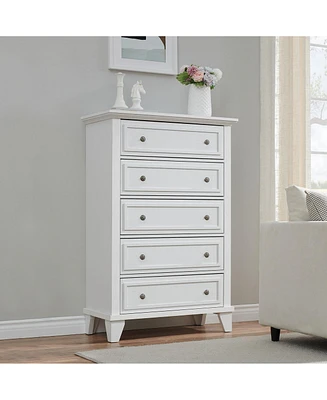 gaomon 5 Drawers Dresser for Bedroom, White Dresser with Wide Drawers, Wood Chest of Drawers, Tall Dresser for Bedroom