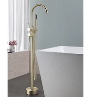 Slickblue Freestanding Bathtub Faucet with Handheld Shower: Brushed High Flow Tub Filler with Swivel Spout