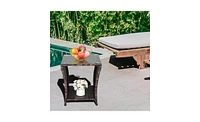 Slickblue Brown Gradient Iron Frame Rattan Side Table with Glass Surface - Elegant Design