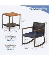 Sugift 3 Pieces Rattan Rocking Bistro Set with Coffee Table and Cushions