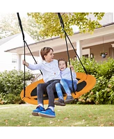 Sugift Kids 40 Inches Saucer Tree Swing Round with Adjustable Ropes and Carabiners-Yellow