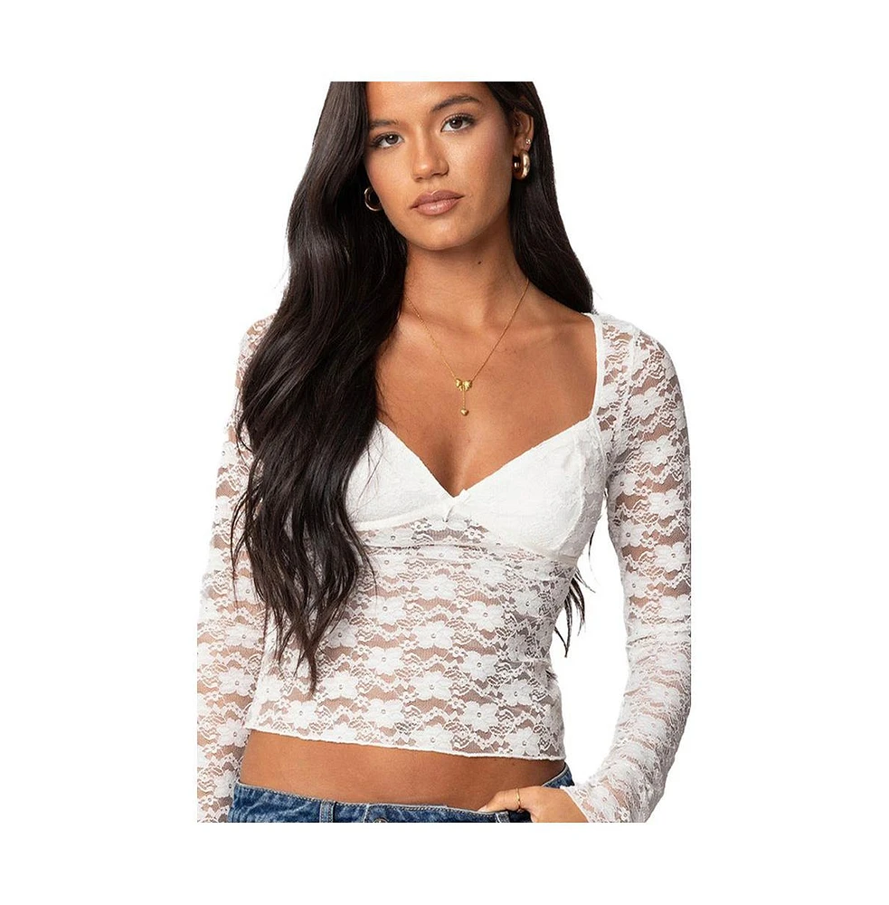 Edikted Women's Mykonos Sheer Lace Top