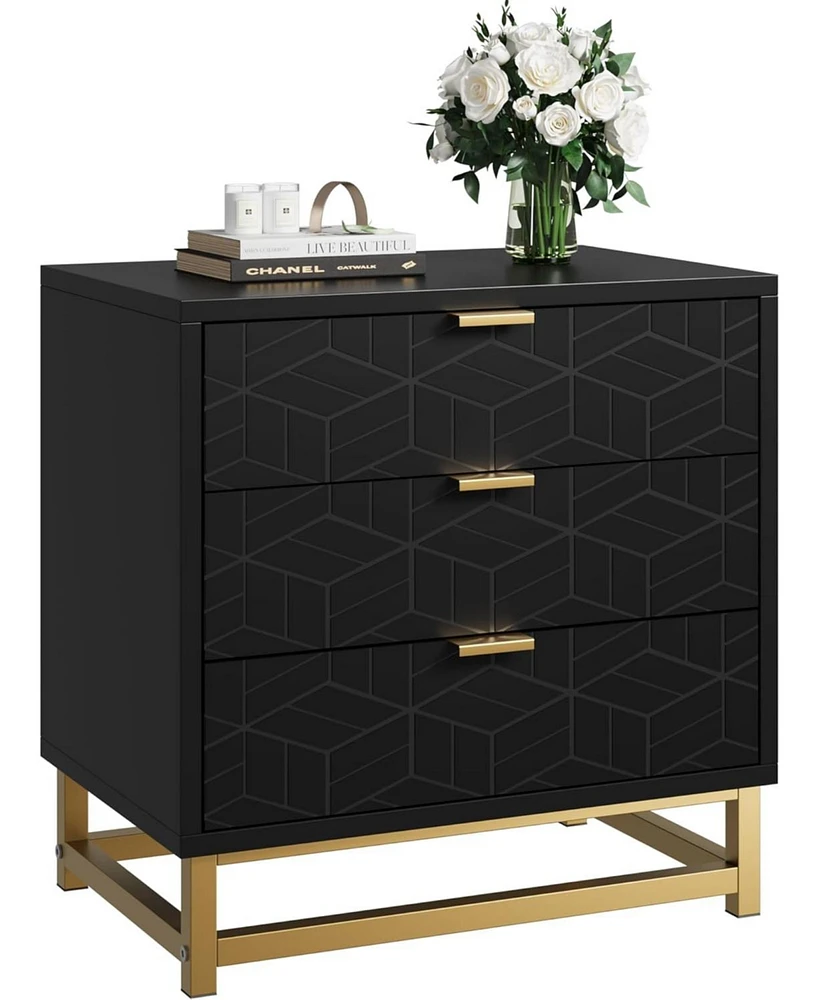 gaomon Dressers for Bedroom 3 Drawer, Chest of Drawers with Metal Base, Modern Dresser Chest Cabinet Organizer,Black