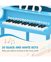 Gymax 30-Key Classic Baby Grand Piano Toddler Toy Wood w/ Bench & Music Rack