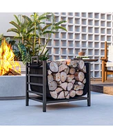 Outsunny Firewood Rack with Log Carrier, Indoor Outdoor Wood Storage Holder