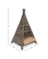 The Licker Store Tiki Coastal Handwoven Rattan Cat Bed with Machine-Washable Cushion