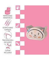 The Licker Store Opal Modern Cardboard Happy Cat Head 2-in-1 Cave Scratcher with Built-In Bell Toys and Catnip