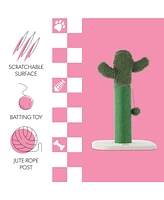 The Licker Store Pecos 21" Modern Jute Cactus Cat Scratching Post with Fuzzy Toy