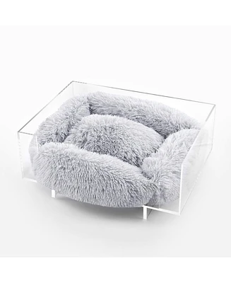 The Licker Store Carole Small/Medium Modern Lucite Calming Fluffy Pet Bed with Washable Cushion