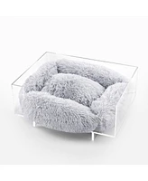 The Licker Store Carole Small/Medium Modern Lucite Calming Fluffy Pet Bed with Washable Cushion