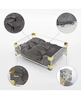 The Licker Store Haines 21.5" x 15.25" Small/Medium Modern Lucite Velvet Pet Bed with Washable Cushion