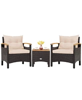 Sugift 3 Pieces Patio Rattan Furniture Set with Removable Cushions